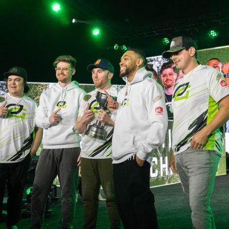 OpTic Gaming poses with the Championship Trophy from the Halo Championship Series Fort Worth Major on September 3rd, 2023. Photo Credit Rachel Olsen-Cooper