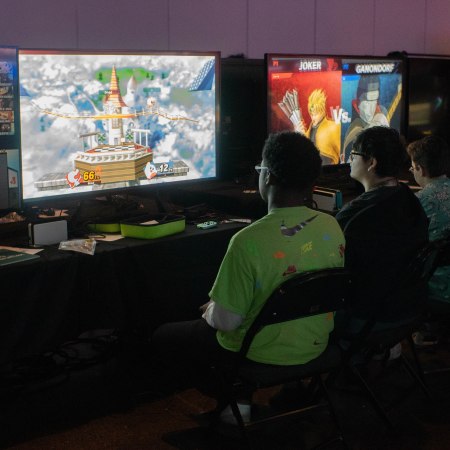 Students playing Super Smash Brothers Ultimate at TEXSEF High School State Championships 2023. Photo credit Rachel Olsen-Cooper