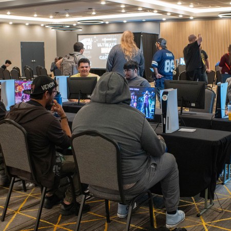 DFW area gamers participating in Full Bar Live #2, a local fighting game community event on October 7, 2023. Photo credit Rachel Olsen-Cooper