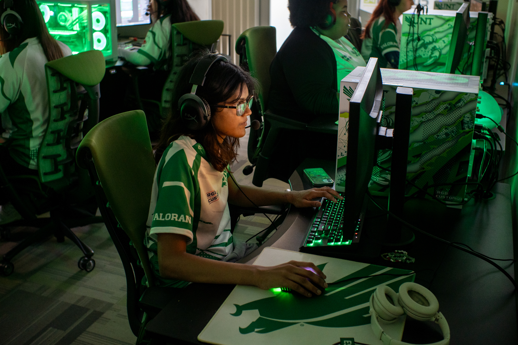 Mahwiyat "Saiyje" Anwar of the UNT Women's Valorant Team playing a competitive match in Denton, Texas. Photo Credit Rachel Olsen-Cooper
