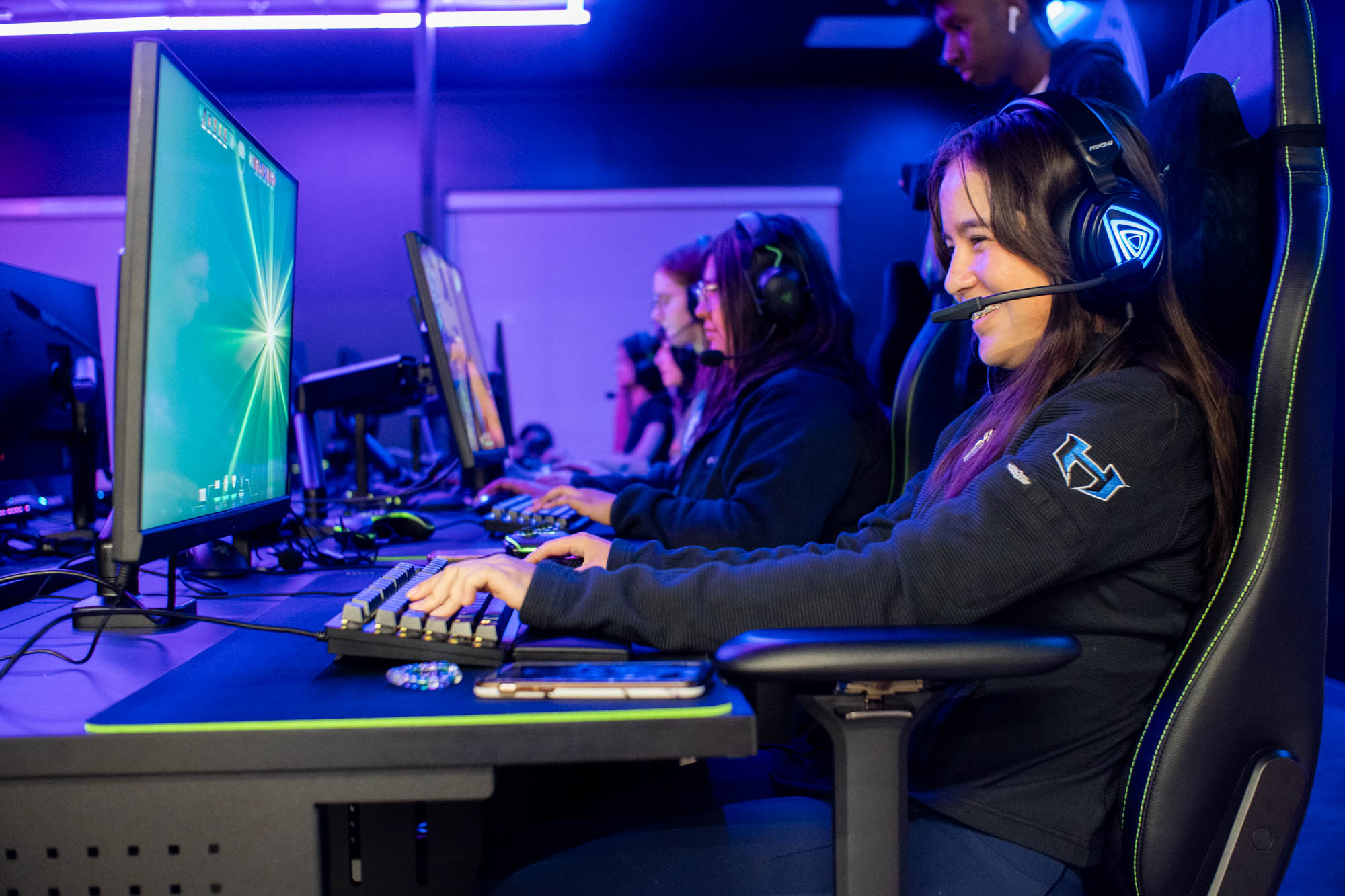Members of the Hebron High School Girl's Valorant team playing in a match in Carrollton, Texas. Photo credit Rachel Olsen-Cooper