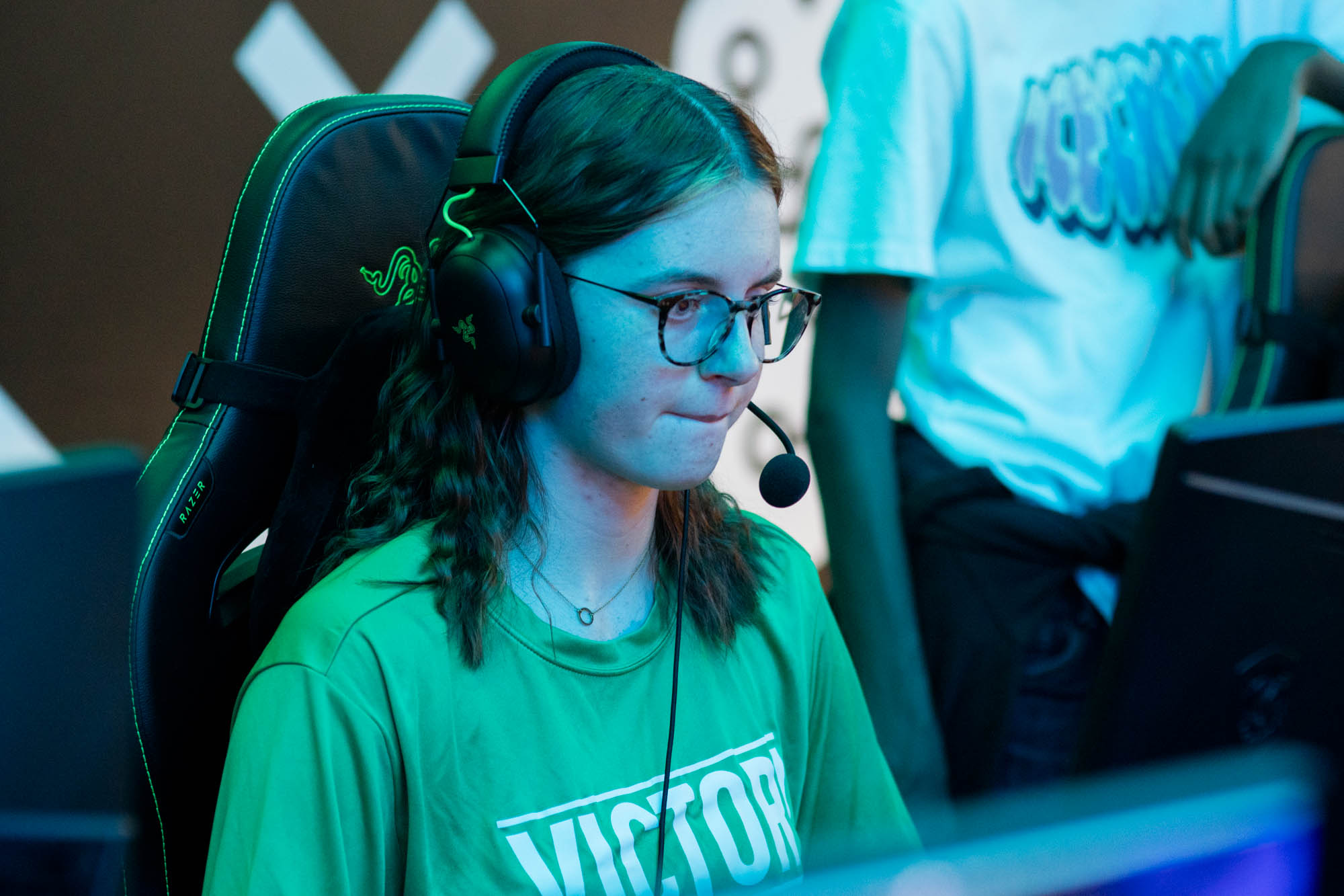 Jayden "Lunar" Luette, senior and captain of the Hebron High School Girl's Valorant team playing a match in Carrollton, Texas. Photo Credit Rachel Olsen-Cooper